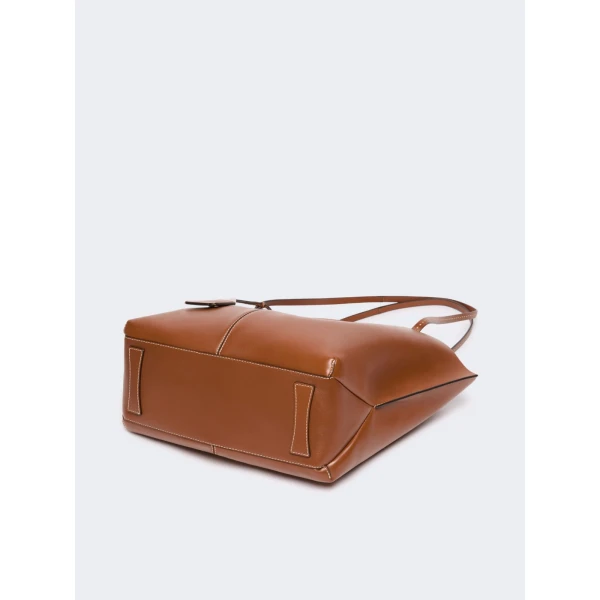 Max Mara Double Nappa Leather Shopper Bag in Amber Brown | Totes & Top-Handle Bags | Luxury Shoes 
