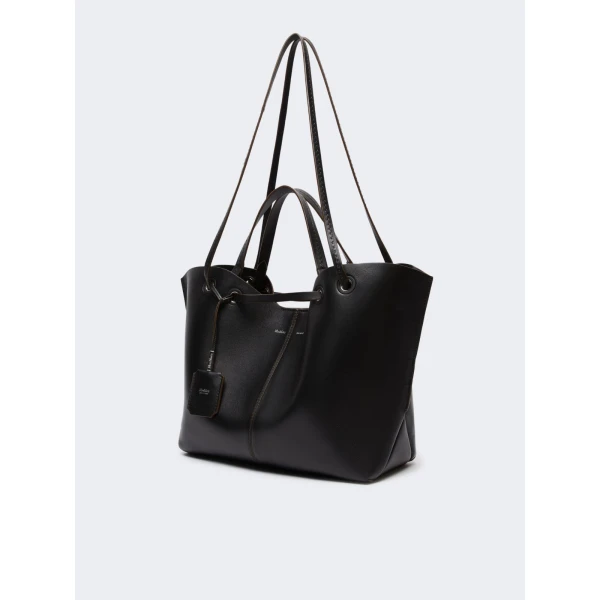 Max Mara Double Nappa Leather Shopper Bag in Black | Totes & Top-Handle Bags | Luxury Shoes 