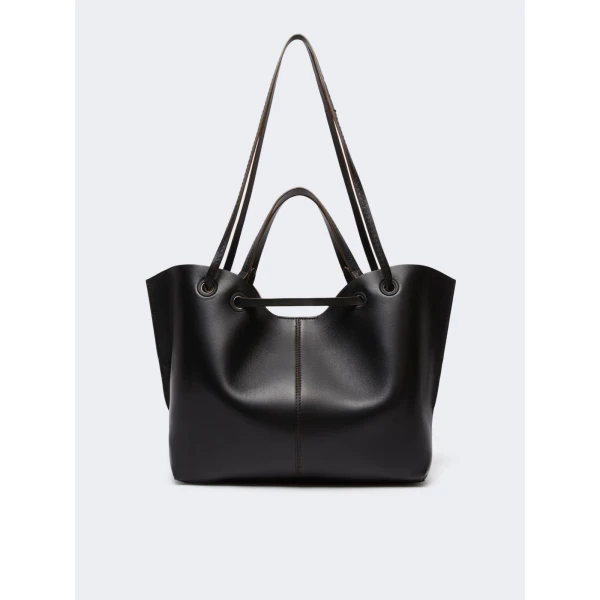 Max Mara Double Nappa Leather Shopper Bag in Black | Totes & Top-Handle Bags | Luxury Shoes 