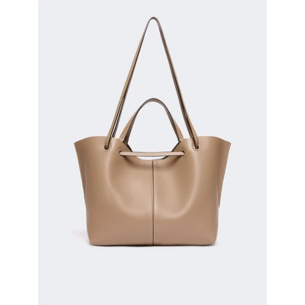 Max Mara Double Nappa Leather Shopper Bag in Mud | Totes & Top-Handle Bags | Luxury Shoes 