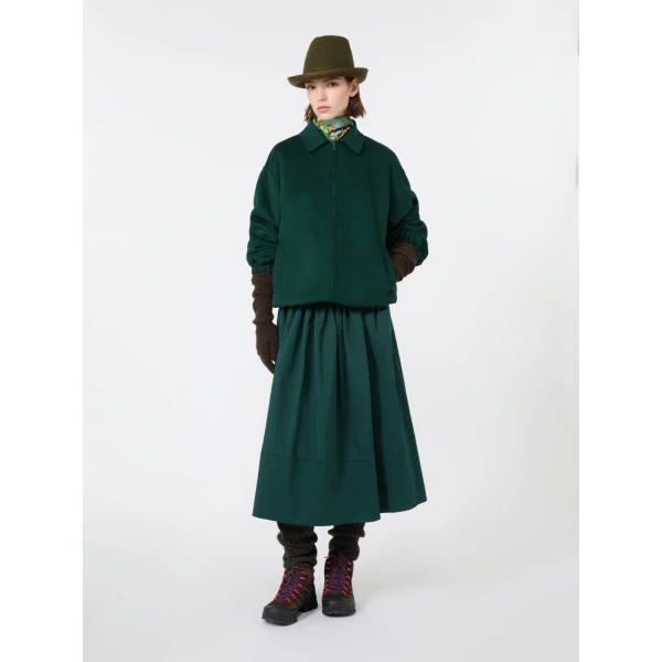 Max Mara Double Wool Broadcloth Bomber Jacket in Dark Green | Jackets | Luxury Shoes 