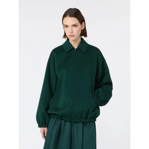 Max Mara Double Wool Broadcloth Bomber Jacket in Dark Green | Jackets | Luxury Shoes 