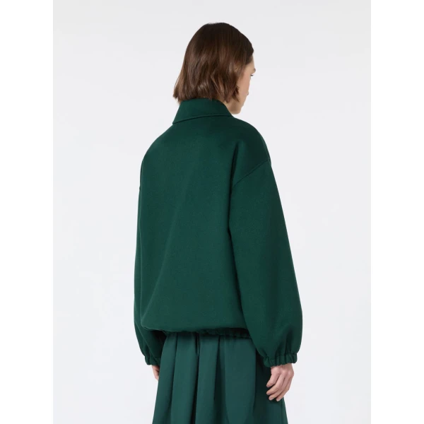 Max Mara Double Wool Broadcloth Bomber Jacket in Dark Green | Jackets | Luxury Shoes 