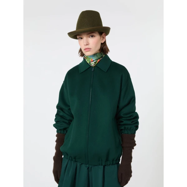 Max Mara Double Wool Broadcloth Bomber Jacket in Dark Green | Jackets | Luxury Shoes 