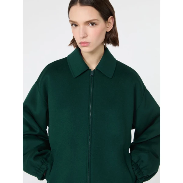 Max Mara Double Wool Broadcloth Bomber Jacket in Dark Green | Jackets | Luxury Shoes 