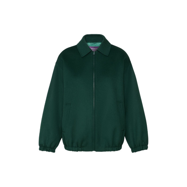 Max Mara Double Wool Broadcloth Bomber Jacket in Dark Green | Jackets | Luxury Shoes 