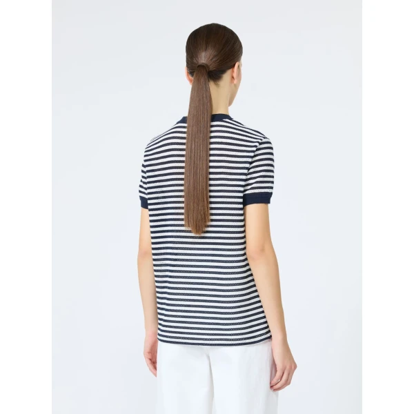 Max Mara Drago Striped Cotton Mesh T-Shirt in White Blue | T-shirts | Luxury Shoes 