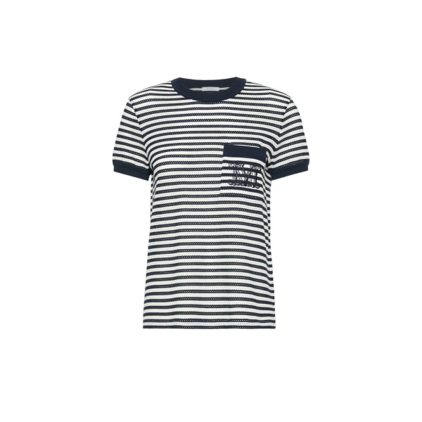 Max Mara Drago Striped Cotton Mesh T-Shirt in White Blue | T-shirts | Luxury Shoes 