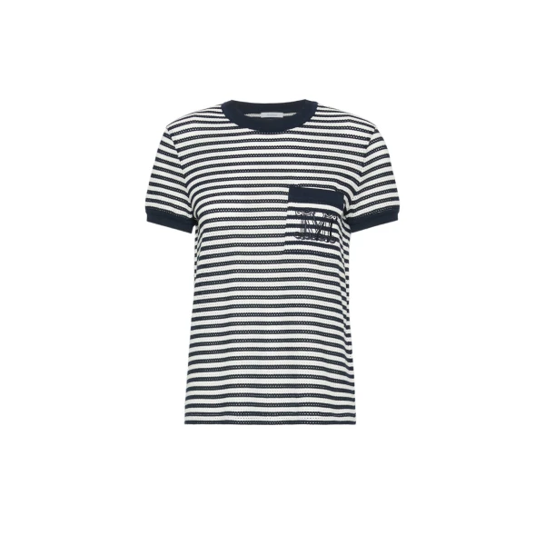 Drago Striped Cotton Mesh T-Shirt in White Blue