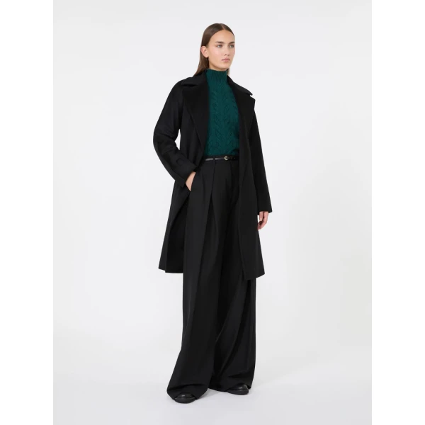 Max Mara Dravenna Wool Robe Coat in Black | Wool Coat | Luxury Shoes 