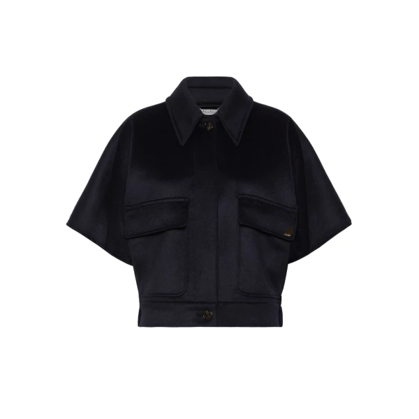 Dream Cashmere Drap Boxy Cape in Midnight Blue