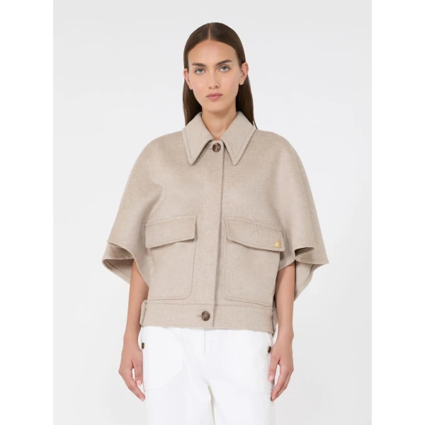 Max Mara Dream Cashmere Drap Boxy Cape in Stone Grey | Coats | Luxury Shoes 