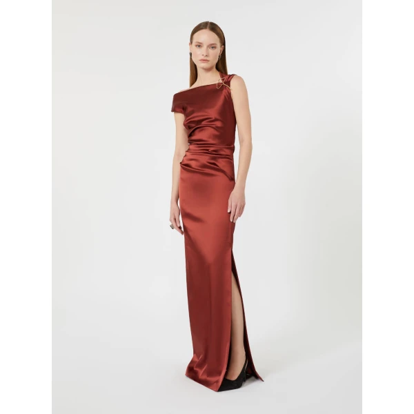 Max Mara Dream Long Stretch Satin Dress in Antique Rose | Evening Gowns | Luxury Shoes 