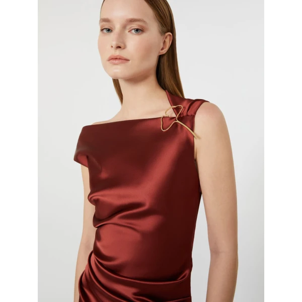 Max Mara Dream Long Stretch Satin Dress in Antique Rose | Evening Gowns | Luxury Shoes 