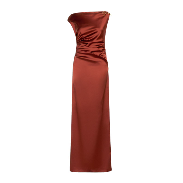Max Mara Dream Long Stretch Satin Dress in Antique Rose | Evening Gowns | Luxury Shoes 