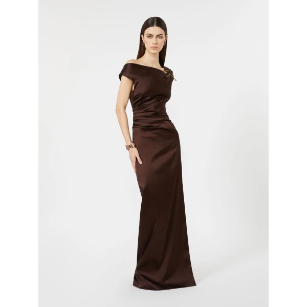Max Mara Dream Long Stretch Satin Dress in Dark Brown | Evening Gowns | Luxury Shoes 