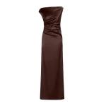 Max Mara Dream Long Stretch Satin Dress in Dark Brown | Evening Gowns | Luxury Shoes 