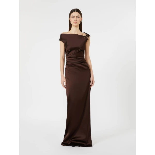 Max Mara Dream Long Stretch Satin Dress in Dark Brown | Evening Gowns | Luxury Shoes 