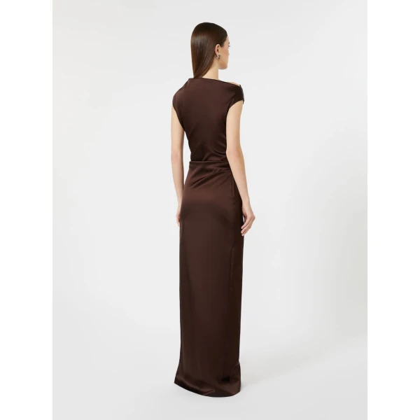 Max Mara Dream Long Stretch Satin Dress in Dark Brown | Evening Gowns | Luxury Shoes 