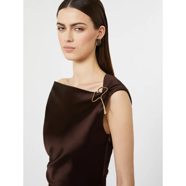 Max Mara Dream Long Stretch Satin Dress in Dark Brown | Evening Gowns | Luxury Shoes 