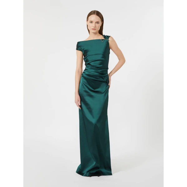Max Mara Dream Long Stretch Satin Dress in Dark Green | Evening Gowns | Luxury Shoes 