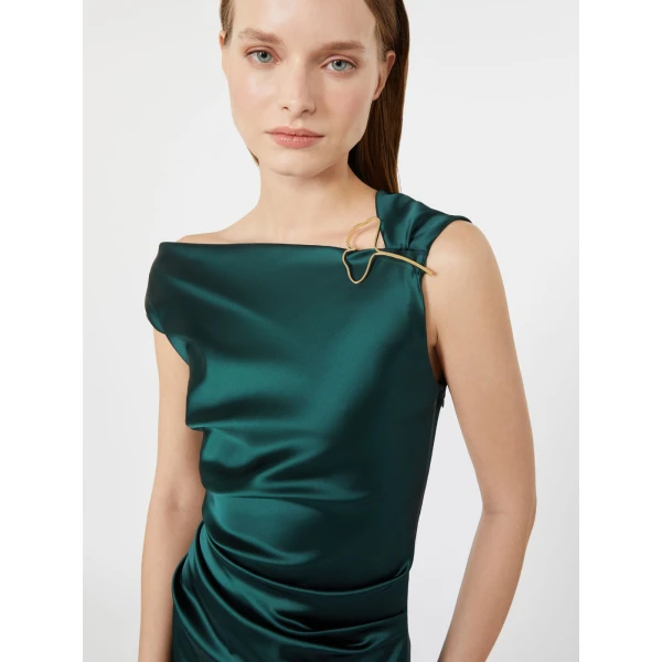 Max Mara Dream Long Stretch Satin Dress in Dark Green | Evening Gowns | Luxury Shoes 