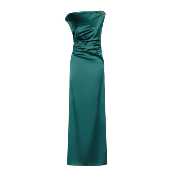 Max Mara Dream Long Stretch Satin Dress in Dark Green | Women | Luxury Shoes 