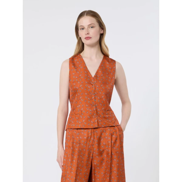 Max Mara Dritto Printed Silk Gilet in Terra Cotta | Vests | Luxury Shoes 