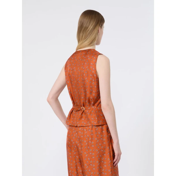 Max Mara Dritto Printed Silk Gilet in Terra Cotta | Vests | Luxury Shoes 