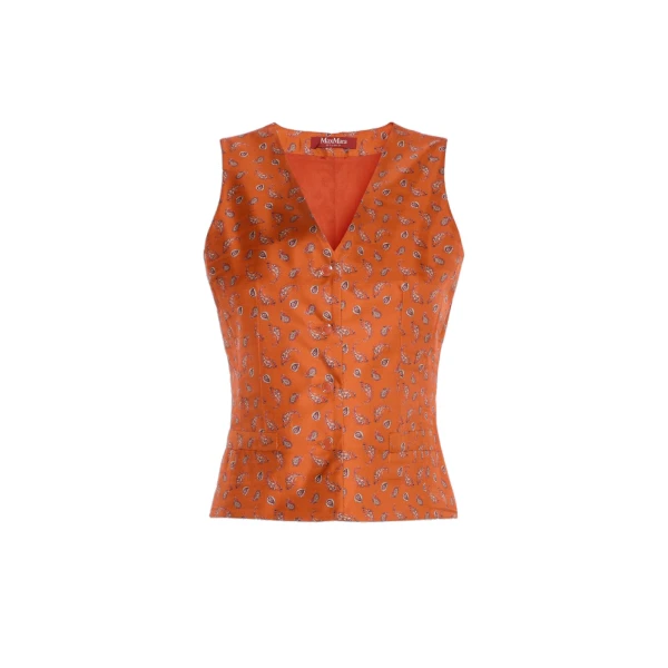 Max Mara Dritto Printed Silk Gilet in Terra Cotta | Vests | Luxury Shoes 