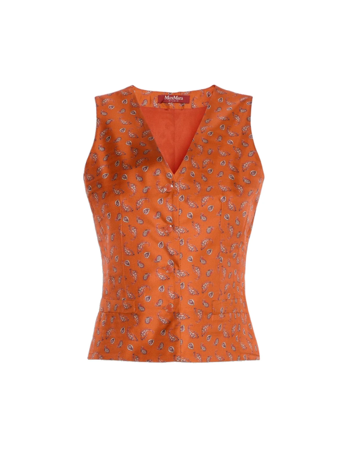 Max Mara Dritto Printed Silk Gilet in Terra Cotta Max Mara Dritto Printed Silk Gilet in Terra Cotta | Vests | Luxury Shoes