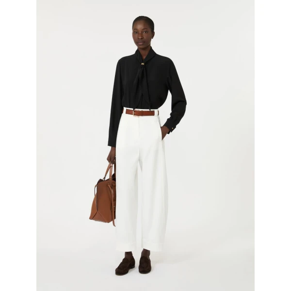 Max Mara Dry Silk Shirt with Scarf Detail in Black | Shirts | Luxury Shoes 