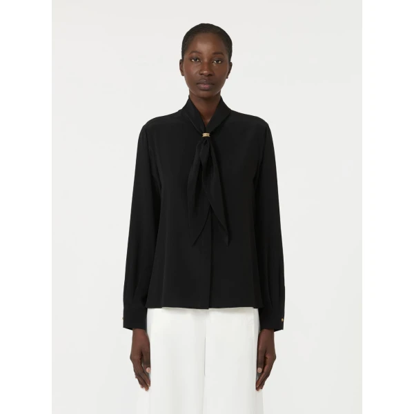 Max Mara Dry Silk Shirt with Scarf Detail in Black | Shirts | Luxury Shoes 