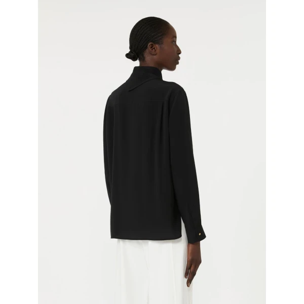 Max Mara Dry Silk Shirt with Scarf Detail in Black | Shirts | Luxury Shoes 
