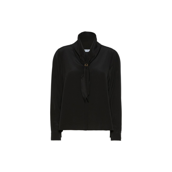 Max Mara Dry Silk Shirt with Scarf Detail in Black | Shirts | Luxury Shoes 