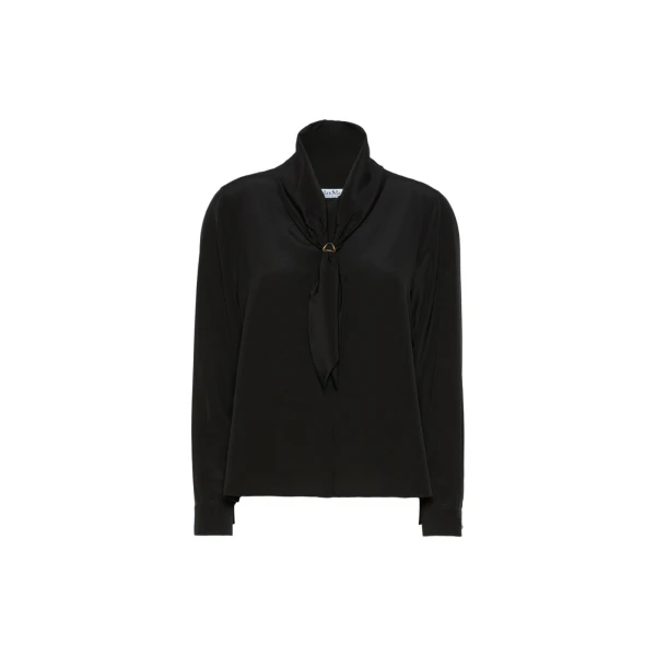 Max Mara Dry Silk Shirt with Scarf Detail in Black | Shirts | Luxury Shoes 