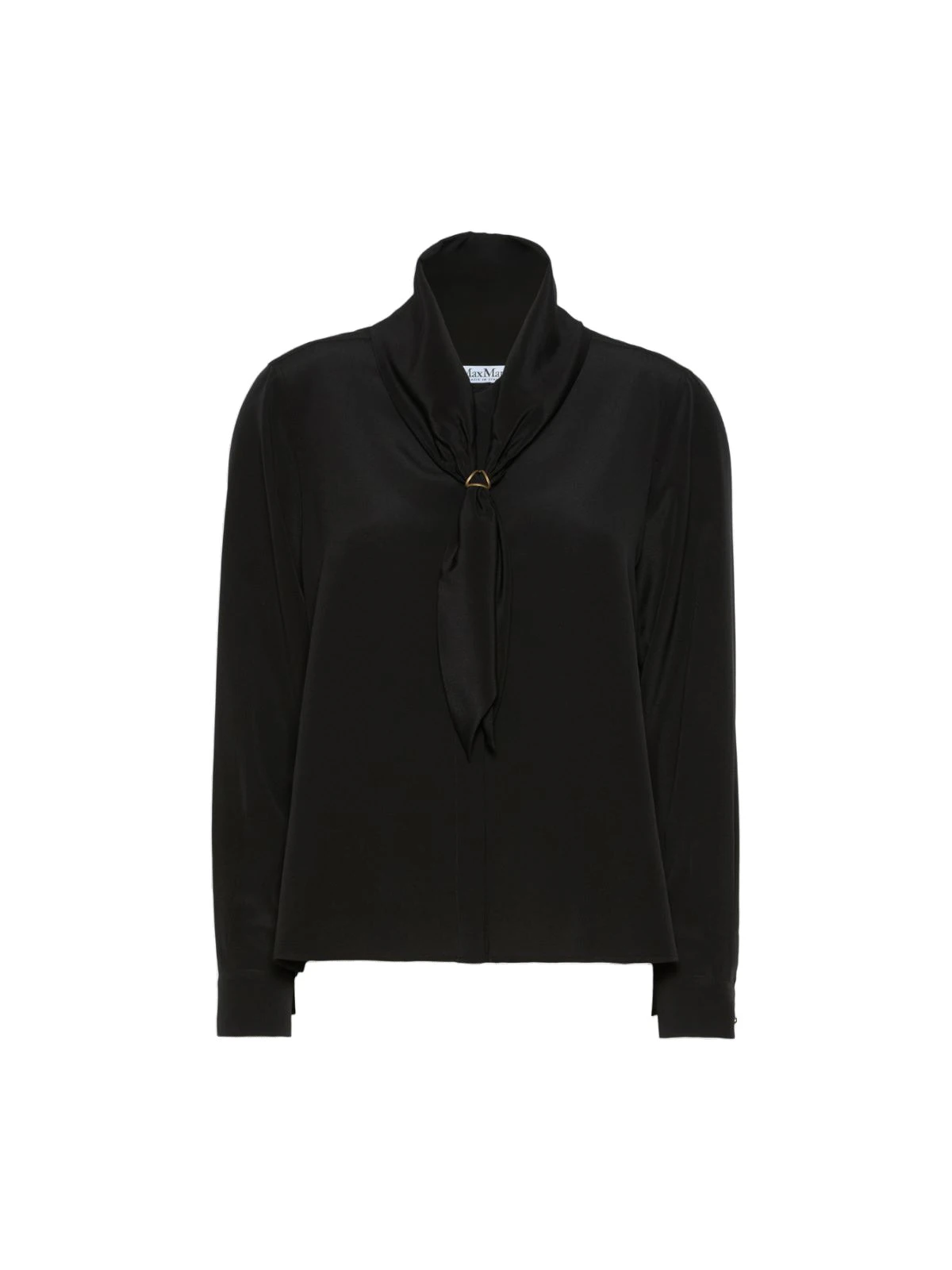 Max Mara Dry Silk Shirt with Scarf Detail in Black Max Mara Dry Silk Shirt with Scarf Detail in Black | Shirts | Luxury Shoes