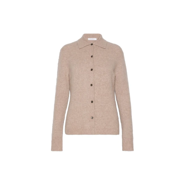 Durante Cashmere Shirt-Cut Cardigan in Sand