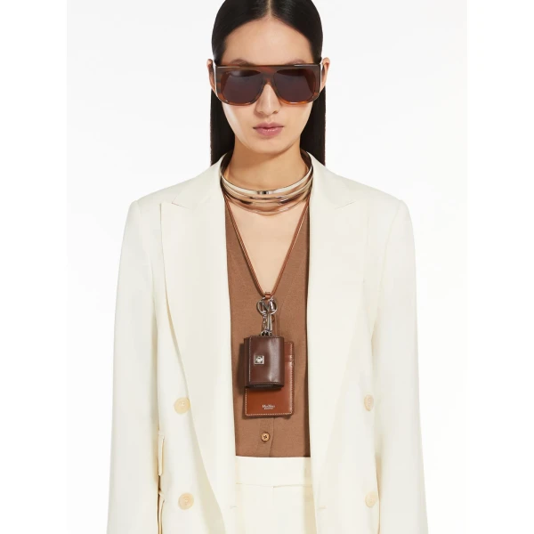 Max Mara Easyholder Leather Badge Holder in Amber Brown | Wallets & Purses | Luxury Shoes 