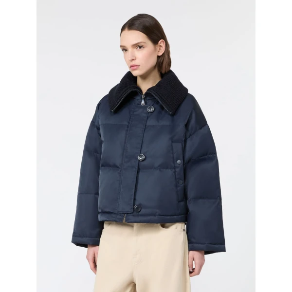 Max Mara Eburnea Technical Twill Down Jacket in Navy | Jackets | Luxury Shoes 
