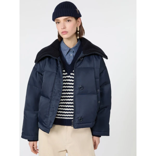 Max Mara Eburnea Technical Twill Down Jacket in Navy | Jackets | Luxury Shoes 