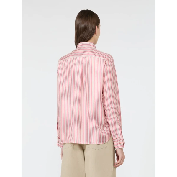 Max Mara Eccesso Stripe-Print Silk Shirt in Pink Red | Shirts | Luxury Shoes 