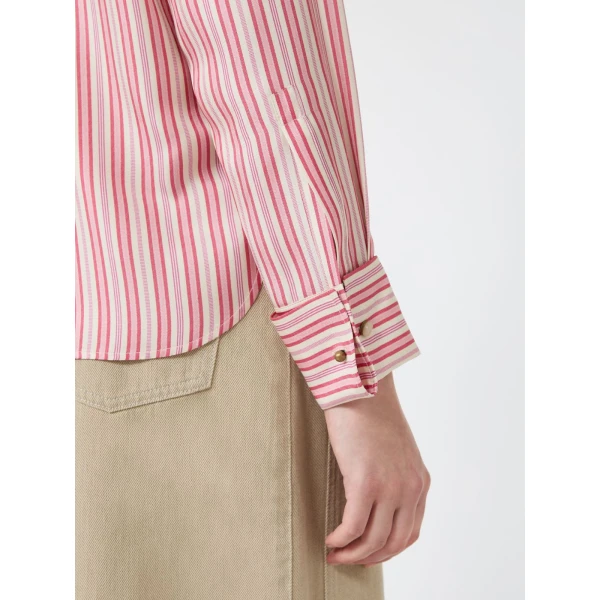 Max Mara Eccesso Stripe-Print Silk Shirt in Pink Red | Shirts | Luxury Shoes 