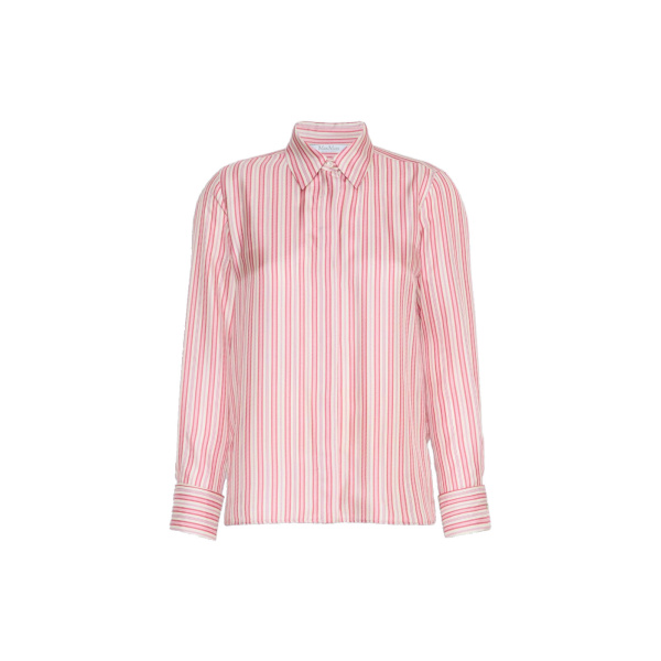 Max Mara Eccesso Stripe-Print Silk Shirt in Pink Red | Shirts | Luxury Shoes 