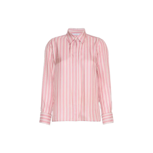 Max Mara Eccesso Stripe-Print Silk Shirt in Pink Red | Shirts | Luxury Shoes 