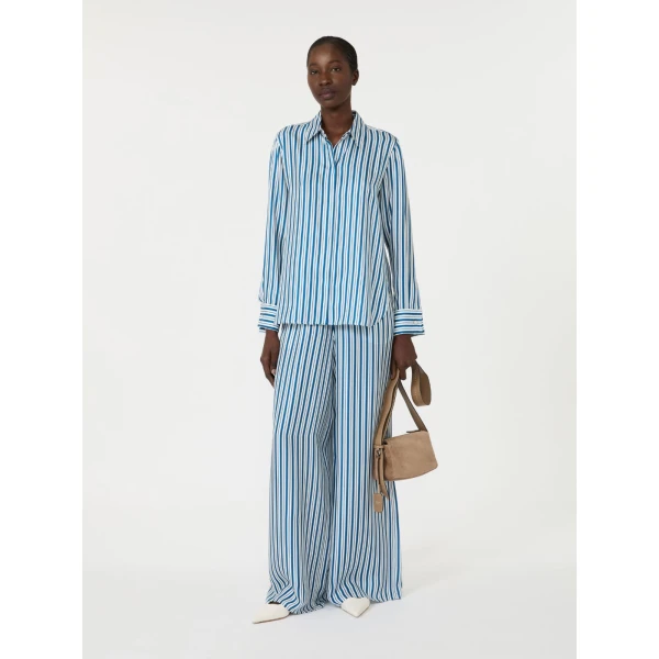 Max Mara Eccesso Stripe-Print Silk Shirt in Silk White | Shirts | Luxury Shoes 