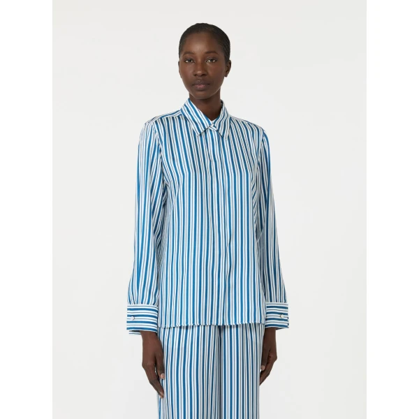 Max Mara Eccesso Stripe-Print Silk Shirt in Silk White | Shirts | Luxury Shoes 