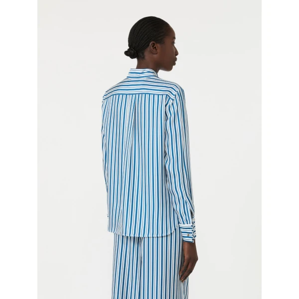 Max Mara Eccesso Stripe-Print Silk Shirt in Silk White | Shirts | Luxury Shoes 