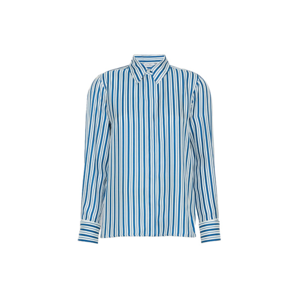 Max Mara Eccesso Stripe-Print Silk Shirt in Silk White | Shirts | Luxury Shoes 