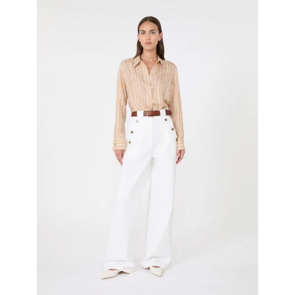Max Mara Eccesso Stripe-Print Silk Shirt in Yellow | Shirts | Luxury Shoes 